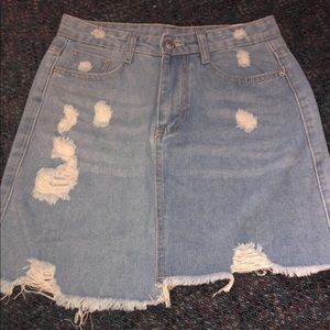 Blue Ripped Denim Skirt